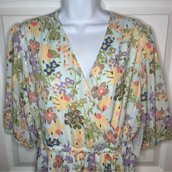 Modcloth Through Fields Of Gold Dress Asymmetrical Scarf Hem Faux Wrap Green M - Picture 6 of 13